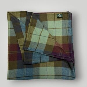 Vintage Ralph Lauren Rutherford Park  Queen Blanket 100% Wool Plaid Green Blue